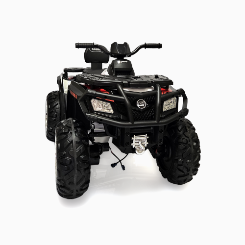 KidsVIP Kids Ride On ATV Upgraded 24V Battery Powered Titan 4x4 AWD Off Road Quad: Rubber Wheels, Leather Seat, Music Player, Lights