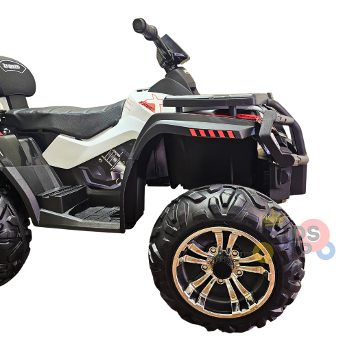 KidsVIP Kids Ride On ATV Upgraded 24V Battery Powered Titan 4x4 AWD Off Road Quad: Rubber Wheels, Leather Seat, Music Player, Lights