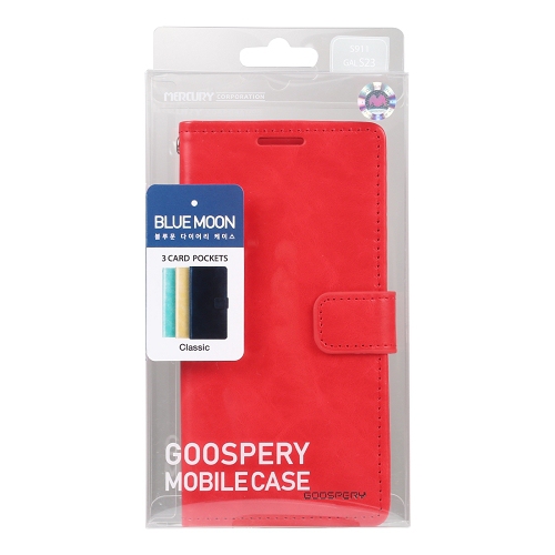 TopSave Goospery BLUEMOON Card Slot w/Magnetic Clip Leather Folio Wallet Flip For Samsung Galaxy S24 6.2", Red