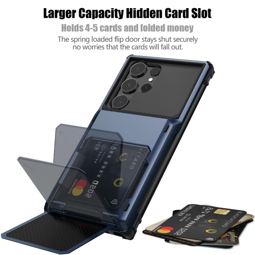 Samsung S24 Ultra Case with Card Holder Store 5 Cards ,Dual Layer Heavy Duty Shockproof Wallet Case with Hidden Card Slot Large Storage Case for