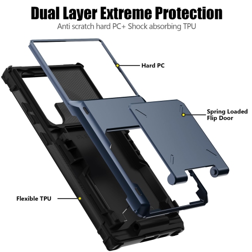Samsung S24 Ultra Case with Card Holder Store 5 Cards ,Dual Layer Heavy Duty Shockproof Wallet Case with Hidden Card Slot Large Storage Case for