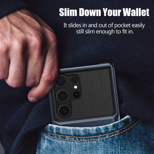 Samsung S24 Ultra Case with Card Holder Store 5 Cards ,Dual Layer Heavy Duty Shockproof Wallet Case with Hidden Card Slot Large Storage Case for