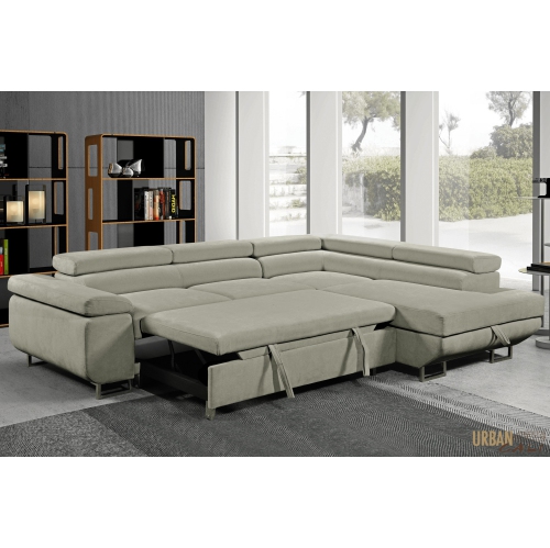Urban Cali Hollywood Sleeper Sectional Sofa Bed with Adjustable Headrests and Storage Chaise