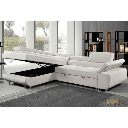 Urban Cali Hollywood Sleeper Sectional Sofa Bed with Adjustable Headrests and Storage Chaise