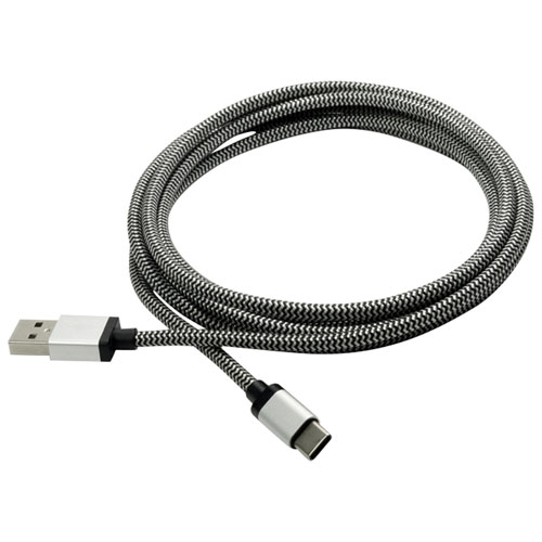 Câble tissé USB-A/USB-C de 7 pi de LBT - Noir/Blanc