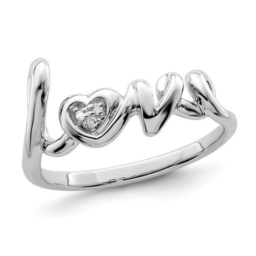 Image 1 de 5.. Bague en argent sterling en forme de coeur « LOVE » avec diamant décoratif