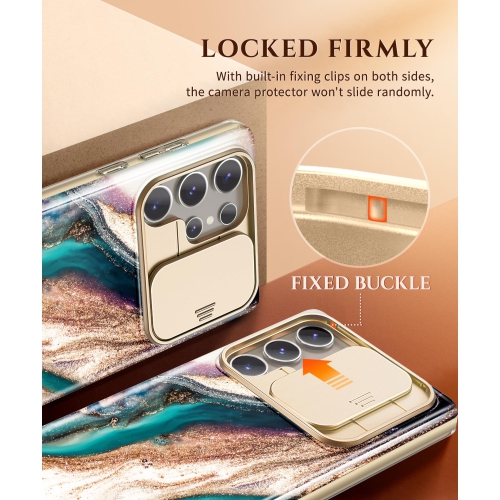 Samsung Galaxy S24 Ultra Case with Slide Camera Cover+Screen Protector, 2 Front Frames 360° Armor Fullbody Shockproof Bumper Protective Marble Case