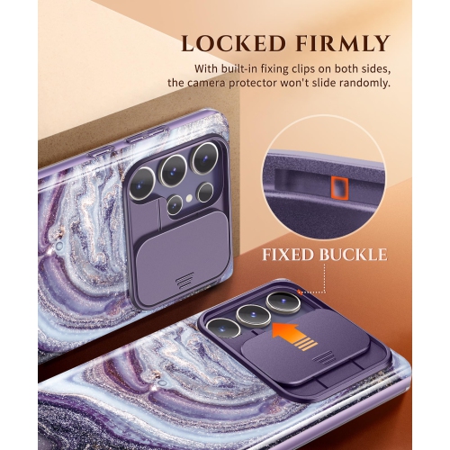 Samsung Galaxy S24 Ultra Case with Slide Camera Cover+Screen Protector, 2 Front Frames 360° Armor Fullbody Shockproof Bumper Protective Marble Case