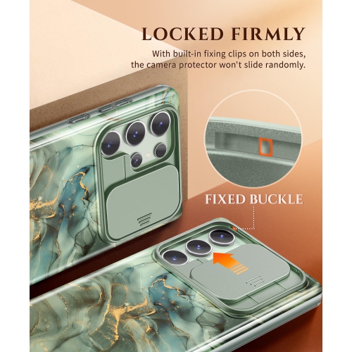 Samsung Galaxy S24 Ultra Case with Slide Camera Cover+Screen Protector, 2 Front Frames 360° Armor Fullbody Shockproof Bumper Protective Marble Case