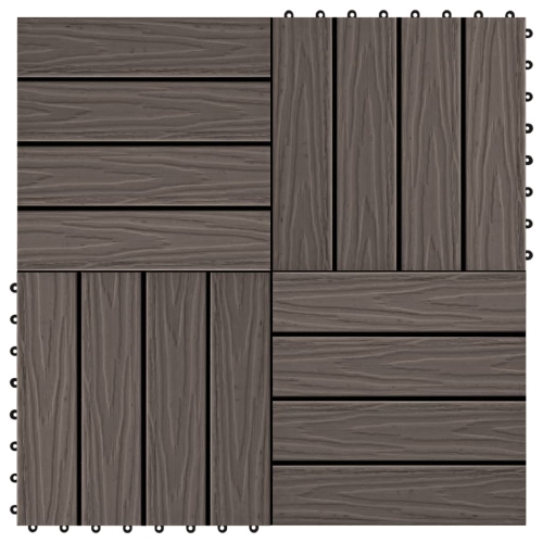 VIDAXL  11 PCs Decking Tiles Deep Embossed Wpc 30X30 Cm 1 Sqm Dark Brown