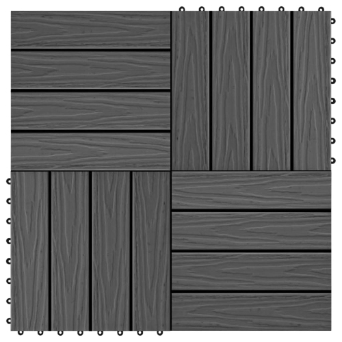 VIDAXL  11 PCs Decking Tiles Deep Embossed Wpc 30X30 Cm 1 Sqm Black