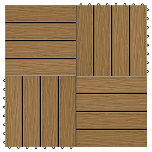 VIDAXL  11 PCs Decking Tiles Deep Embossed Wpc 30X30 Cm 1 Sqm Teak Colour