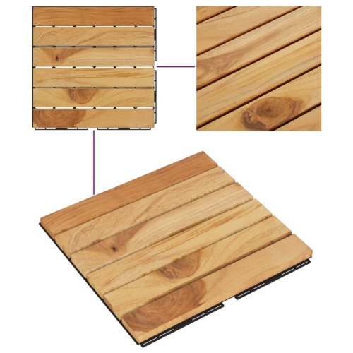 vidaXL Decking Tiles 10 pcs 30x30 cm Solid Wood Teak Vertical Pattern