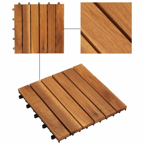 vidaXL 10 pcs Decking Tiles, 11.8"x11.8", Solid Acacia Wood, Weather Resistant, Varnished Finish