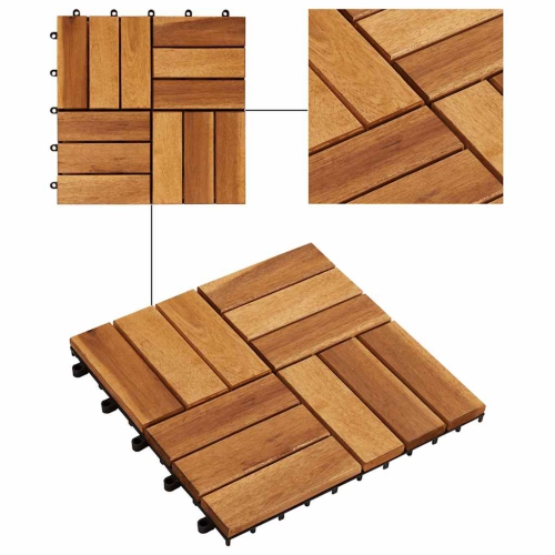vidaXL 10 pcs Decking Tiles, 11.8"x11.8", Solid Acacia Wood, Weather Resistant, Varnished Finish