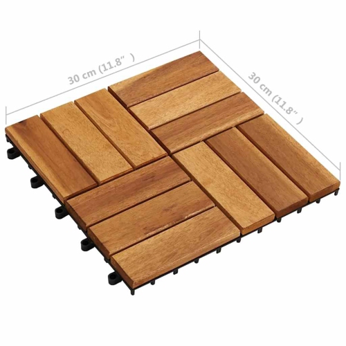 vidaXL 10 pcs Decking Tiles, 11.8"x11.8", Solid Acacia Wood, Weather Resistant, Varnished Finish