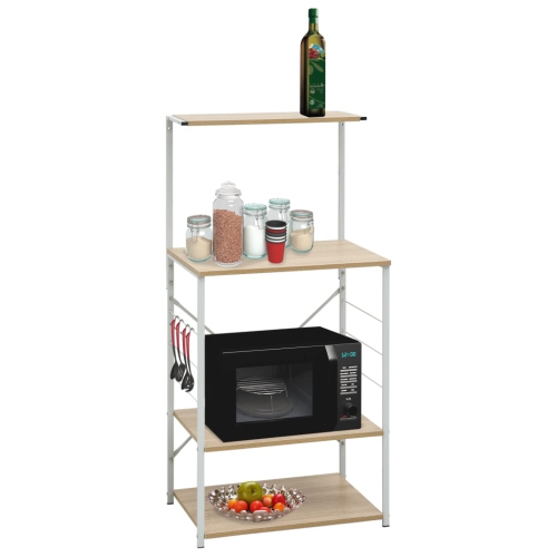 Meuble pour four à micro-ondes vidaXL, blanc et chêne, 60 x 39,6 x 123 cm, bois d'ingénierie