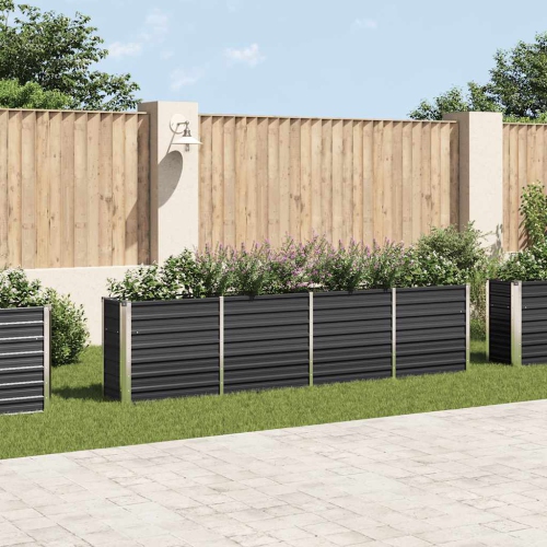 vidaXL Garden Raised Bed Galvanized Steel, Planter, Weather-resistant, Anthracite, 126"x15.7"x30.3"