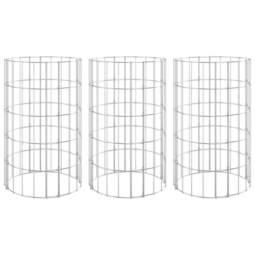 Image 1 of 5.. vidaXL Circular Gabion Raised Beds 3 pcs Galvanised Steel Ø30x50 cm