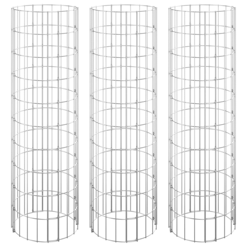 Image 1 of 5.. vidaXL Circular Gabion Raised Beds 3 pcs Galvanised Steel Ø30x100 cm