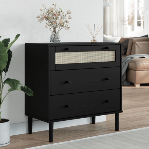 VIDAXL  Drawer Cabinet Senja Rattan Look Black 80X40X80 Cm Solid Wood Pine