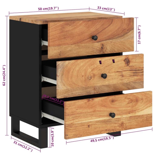 vidaXL Bedside Cabinet 50x33x62 cm Solid Wood Acacia&Engineered Wood