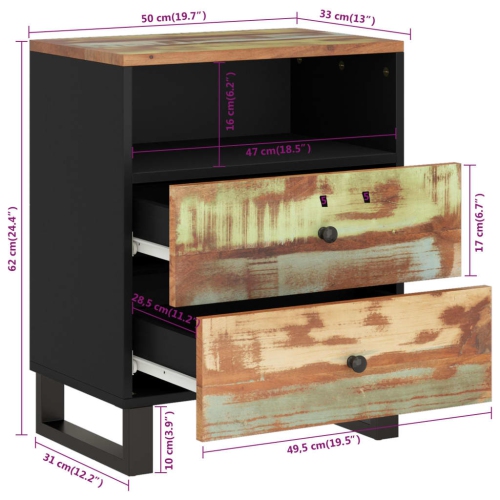 vidaXL Bedside Cabinet 50x33x62cm Solid Wood Reclaimed&Engineered Wood