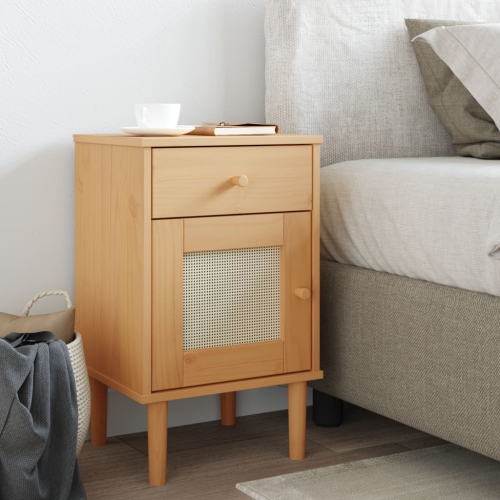 vidaXL Bedside Cabinet SENJA Rattan Look Brown 40x35x65 cm Solid Wood Pine