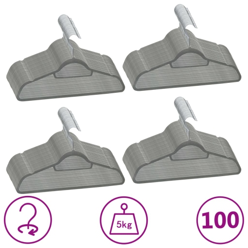 vidaXL 100 pcs Clothes Hanger Set Anti-slip Grey Velvet