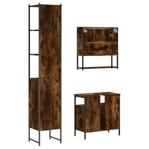 vidaXL 3 Piece Bathroom Furniture Set Smoked Oak Engineered Wood