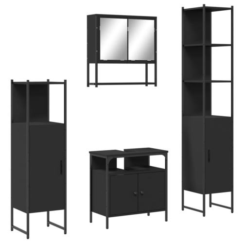 VIDAXL  4 Piece Bathroom Furniture Set Engineered Wood In Black