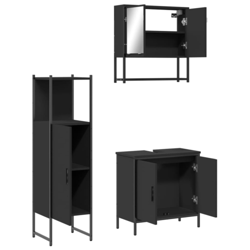 vidaXL 3 Piece Bathroom Furniture Set Black Engineered Wood