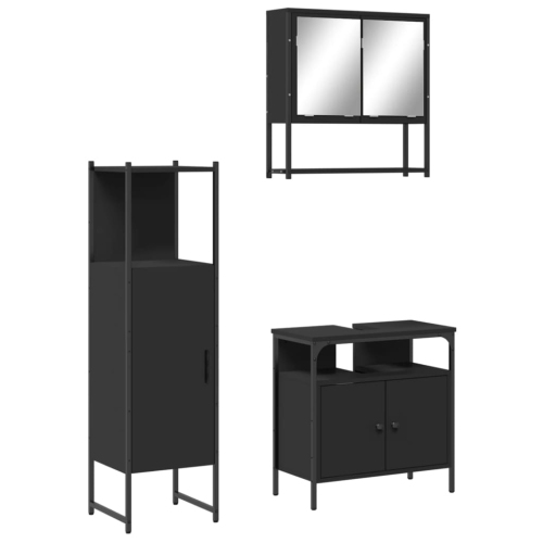 VIDAXL  3 Piece Bathroom Furniture Set Black Engineered Wood