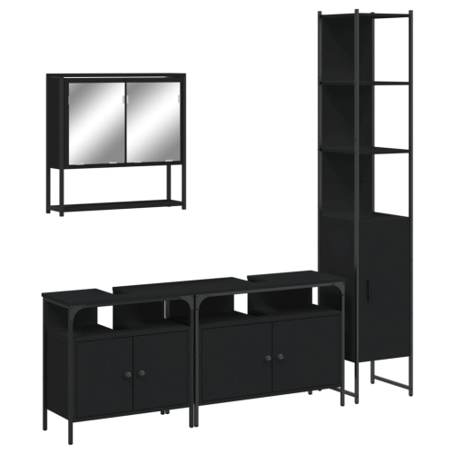 VIDAXL  4 Piece Bathroom Furniture Set Engineered Wood In Black