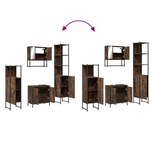 vidaXL 4 Piece Bathroom Furniture Set Smoked Oak Engineered Wood