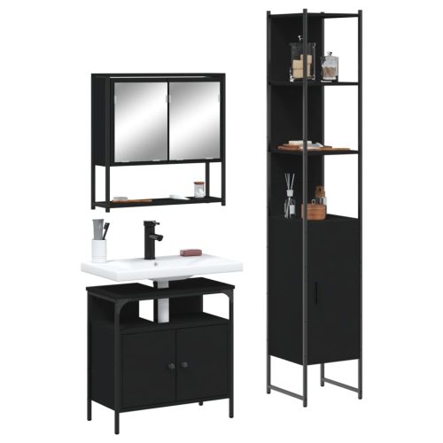 vidaXL 3 Piece Bathroom Furniture Set Black Engineered Wood