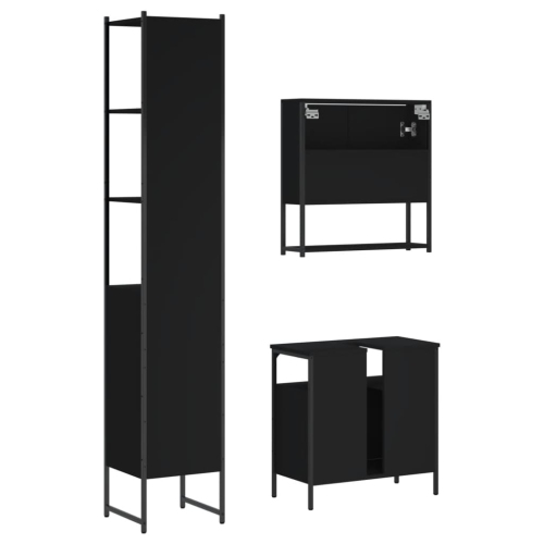 vidaXL 3 Piece Bathroom Furniture Set Black Engineered Wood