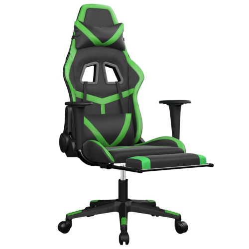 vidaXL Gaming Chair with Footrest Black and Green Faux Leather