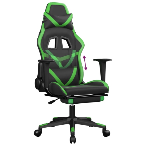 vidaXL Gaming Chair with Footrest Black and Green Faux Leather