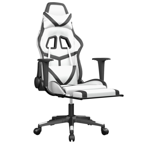 vidaXL Gaming Chair with Footrest White and Black Faux Leather