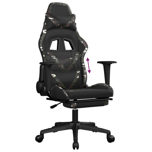 Fauteuil de jeu avec repose-pieds en similicuir noir et camouflage VidaXL