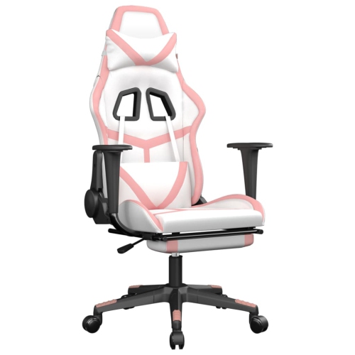 VIDAXL  Gaming Chair With Footrest And Pink Faux Leather In White