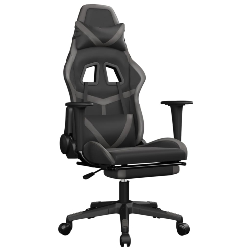 vidaXL Gaming Chair with Footrest Black and Grey Faux Leather