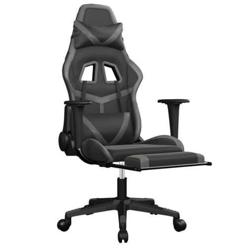 vidaXL Gaming Chair with Footrest Black and Grey Faux Leather
