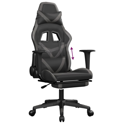 vidaXL Gaming Chair with Footrest Black and Grey Faux Leather