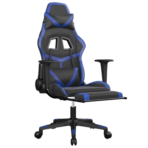 vidaXL Gaming Chair with Footrest Black and Blue Faux Leather