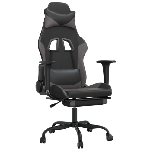 vidaXL Gaming Chair with Footrest Black and Grey Faux Leather