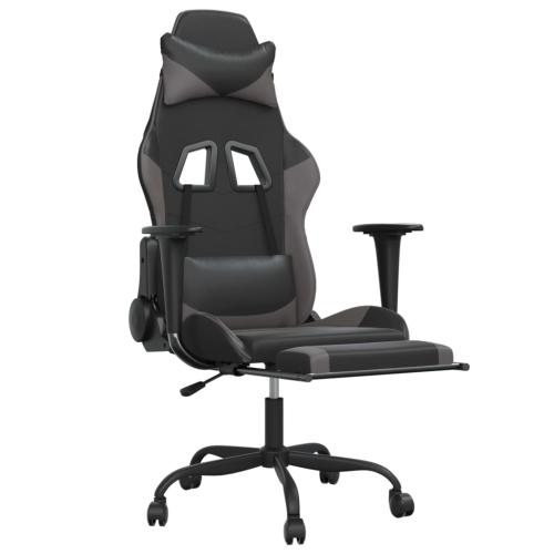 vidaXL Gaming Chair with Footrest Black and Grey Faux Leather