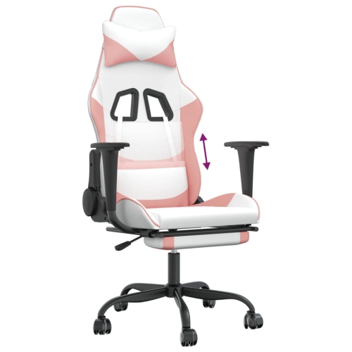 vidaXL Gaming Chair with Footrest White and Pink Faux Leather