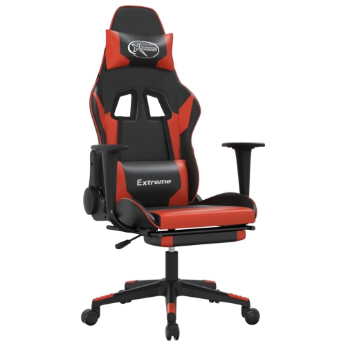 Fauteuil de jeu avec repose-pieds en similicuir noir et rouge vidaXL